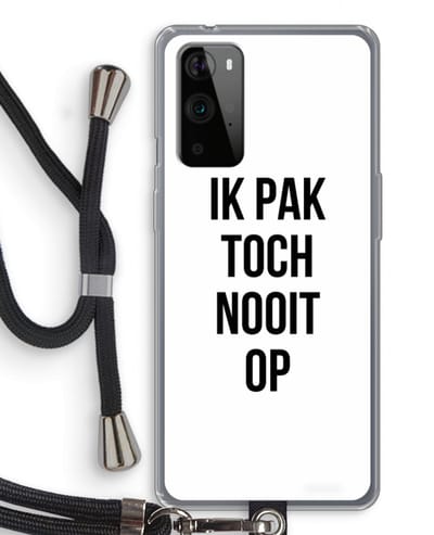 Case Company® - Hoesje met koord geschikt voor OnePlus 9 Pro hoesje met Koord - Ik pak nooit op - Telefoonhoesje met Zwart Koord - Bescherming aan alle Kanten en Over de Schermrand