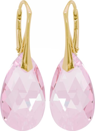 DBD - Goud Vergulde Zilveren Oorbellen - Swarovski Kristal Elements - Druppel - Licht Roze - 22MM - Anti Allergisch
