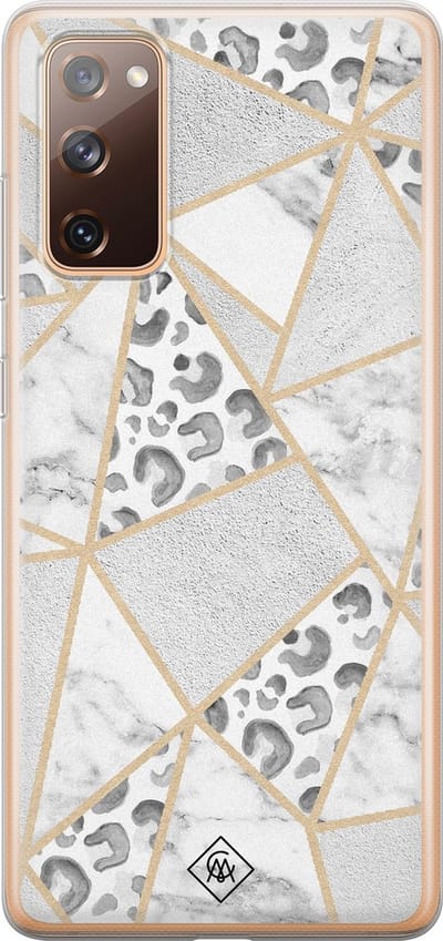Casimoda® hoesje - Geschikt voor Samsung S20 FE - Stone & Leopard Print - Backcover - Siliconen/TPU - Bruin/beige
