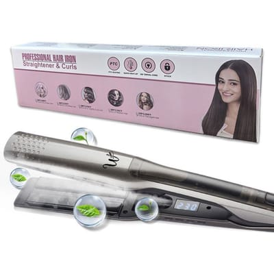 Lisseur Boucleur Vapeur - WENZYLIQUOX - Pro - 10 temp. (jusqu'à 230°C) - Plaques céramique - Vapeur brevetée