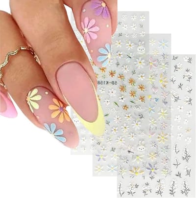 3-dimensionale zelfklevende nagelstickers met kleine Zou-chrysanten voor creatieve nail art, set van 3 stuks
