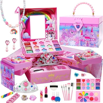 Kinderspeelmake-up - Prinsessen Make-up Set - Rollenspel en Verkleedpartijen - Inclusief Draagbare Opbergdoos - 21 x 17 x 8 cm