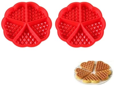 2 stuks - Wafelvorm - Siliconen wafelvorm - Pannenkoekvorm - Hartvormige siliconen wafelvorm - Antiaanbak mini hartvormige muffinvormer - Geschikt voor wafels en ontbijtrecepten (rood)