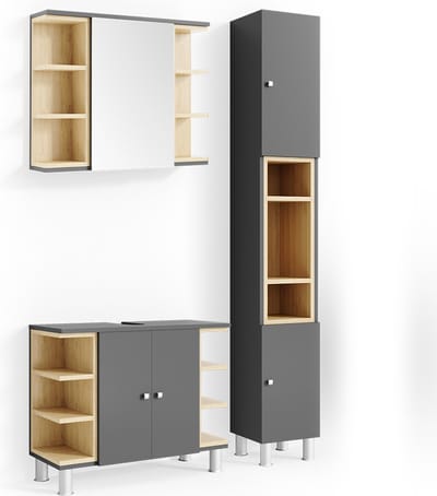 Vicco Badkamermeubel set Aquis, Antraciet, 3-delig