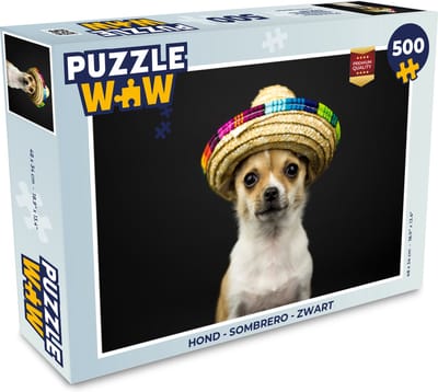 Puzzel Hond - Sombrero - Zwart - Legpuzzel - Puzzel 500 stukjes