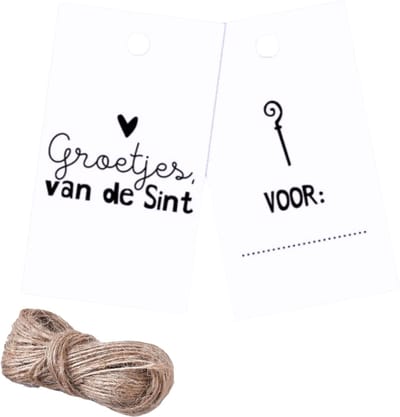 Sinterklaas Cadeau Inpakken - Labels Cadeaukaartjes - 10 stuks - Naam opschrijven - Inclusief 2 meter jute touw