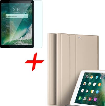 Hoes + Screenprotector geschikt voor iPad 2017 / 2018 9.7 inch - Book Case Mat Goud + Screenprotector