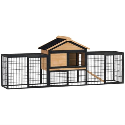 2-Laags Houten Konijnenhok – Massief Houten Rabbit Hutch met Dubbel Verdieping Design – Buitenverblijf voor Konijnen – Geel