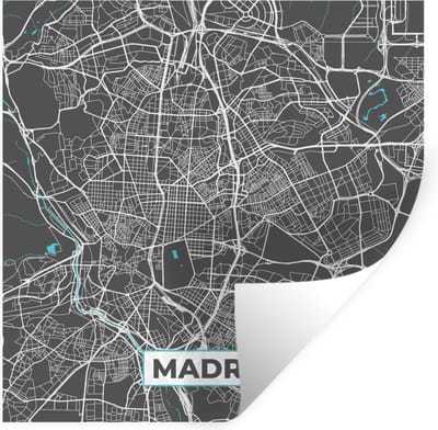Muurstickers - Sticker Folie - Madrid - Blauw - Kaart - Plattegrond - Stadskaart - 100x100 cm - Plakfolie - Muurstickers Kinderkamer - Zelfklevend Behang XXL - Zelfklevend behangpapier - Stickerfolie