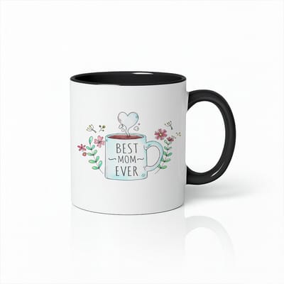 Best Mom Ever Koffiemok - Moederdag Cadeau - Bloemen Illustratie - Keramische Beker Zwart/Wit