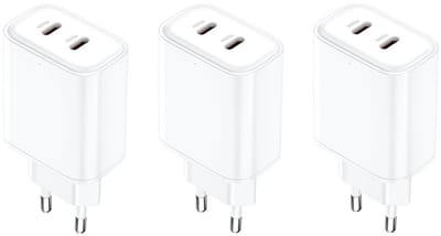 3 stuks OneOne 35W snellader met 2 poorten. USB C en USB C poort. Witte PD laders. Oplader adapter past op Universeel Asus, ZTE, Fairphone, Sony, OPPO, Nokia, Acer, Arnova, BlackBerry, Anker (Soundcore), Archos, Cardo