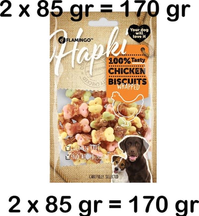 ** 2 X ** Flamingo Hapki- hondensnacks - koekjes met kip - 85 gr GLUTENVRIJ - 2 x 85 gr = 170 gr