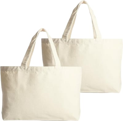 Katoenen Tas 35 x 45 cm, Set van 2 Herbruikbare Winkeltassen met Lange Handvatten, Ideaal voor Bedrukken of Schilderen, Duurzaam en Milieuvriendelijk