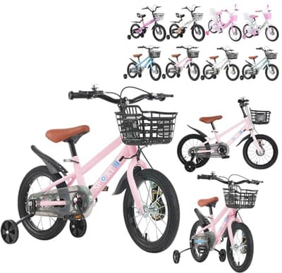Kinderfiets met Mand en Steunwielen voor Kinderen van 2 tot 8 Jaar, 12/14/16 Inch