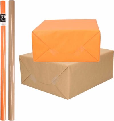 4x Rollen kraft inpakpapier/kaftpapier pakket bruin/geel 200 x 70 cm/cadeaupapier/verzendpapier/kaftpapier