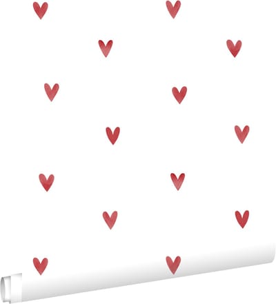 ESTAhome behang hartjes wit en rood - 50 x 900 cm - 131632