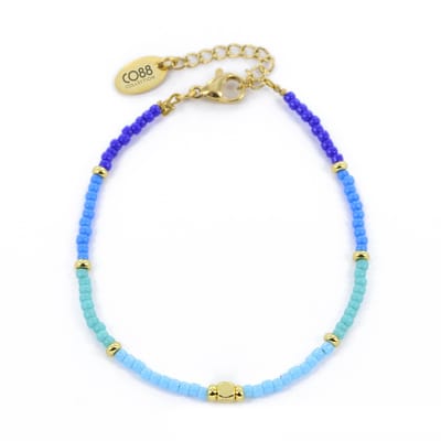 CO88 Collection 8CB-91150 Kralenarmband met Miyuki Kralen - Blauw Tinten - 16+3cm - Goudkleurig Slot