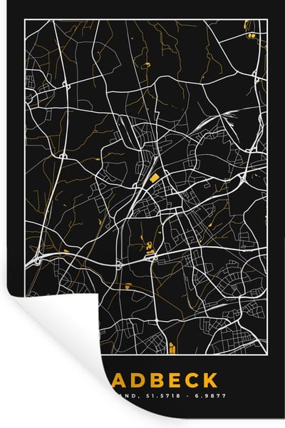 Muurstickers - Sticker Folie - Duitsland – Black and Gold – Gladbeck – Stadskaart – Kaart – Plattegrond - 20x30 cm - Plakfolie - Muurstickers Kinderkamer - Zelfklevend Behang - Zelfklevend behangpapier - Stickerfolie