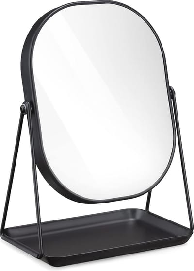 Make-up Spiegel met Opbergruimte - Tafelspiegel met Standaard - Zwart Metalen Uiterlijk