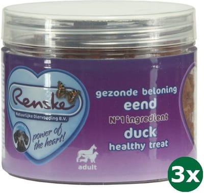 3x100 gr Renske hond gezonde beloning mini hartjes eend hondensnack