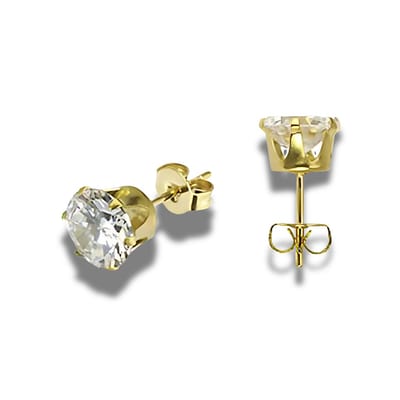 Oorstekers - oorbellen - zirkonia 5 mm - goudkleurig - edel staal - hypoallergeen