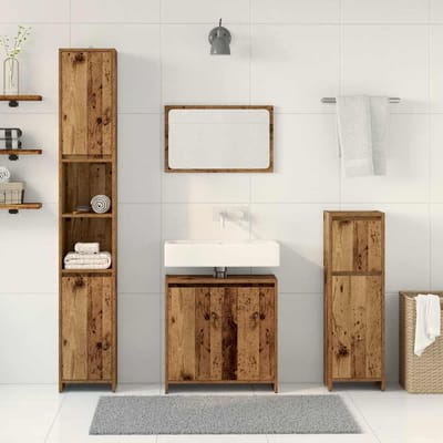 vidaXL - 4-delige - Badkamermeubelset - bewerkt - hout - oud - houtkleurig