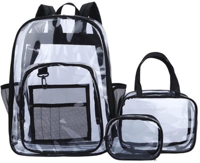 Stevige doorzichtige rugzak, grote doorzichtige tas voor school, stadion, evenementen, buitenreizen, kamperen, PVC, 3-pack