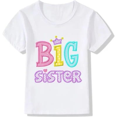Kinderen Grote Zus Print T-shirt Kinderen Zomer Tops Baby Meisjes Eenhoorn Kleding Kinderen Kleine / Grote Zus Match Kleding 9T white