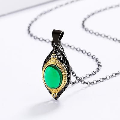 Chaîne Clavicule Exquise Incrustée d'Agate Émeraude Élégant Bijou pour Femme Or Noir Chaîne Pull Fête Mariage gray
