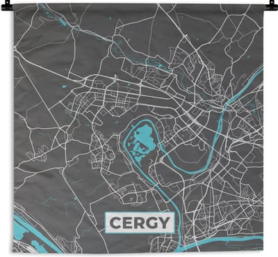 Wandkleed - Wanddoek - Cergy - Plattegrond - Kaart - Stadskaart - Frankrijk - 180x180 cm - Wandtapijt