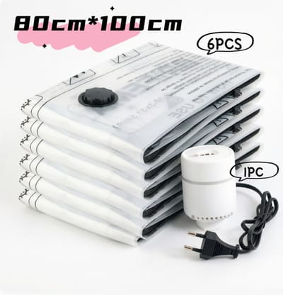 Namajunas - Vacuumzakken - 80cm*100cm - Krachtige compressie - Gratis elektrische luchtpomp inbegrepen - Set van 6 vacuum opbergzakken - Herbruikbare compressiezak - Ideal voor seizoensopslag - Geschikt voor het opbergen van kleding en beddengoed