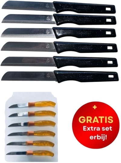 6 + 6 GRATIS! Solingen - Zwarte Messen - Vlijmscherp met Kartel + Gratis Kosova Messenset - Oranje