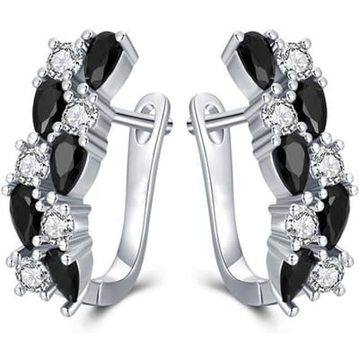 Huitan Zwart en Wit CZ Hoepeloorbellen voor Vrouwen Nieuw Ontworpen Modieuze Vrouwelijke Accessoires Dagelijkse Slijtage Bruiloft Trend Sieraden gray