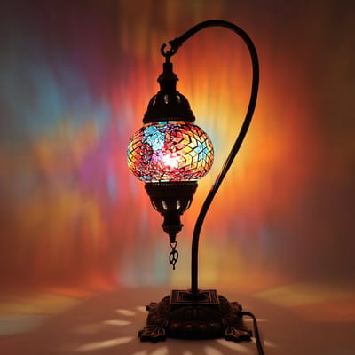 Turkse Lamp - Mozaïek Lamp - Tafellamp - Zwanenhals - Marokkaanse Lamp - Oosterse Lamp - Boog model - Ø 12 cm - Hoogte 43 cm - Authentiek - Handmade - Kleurrijk