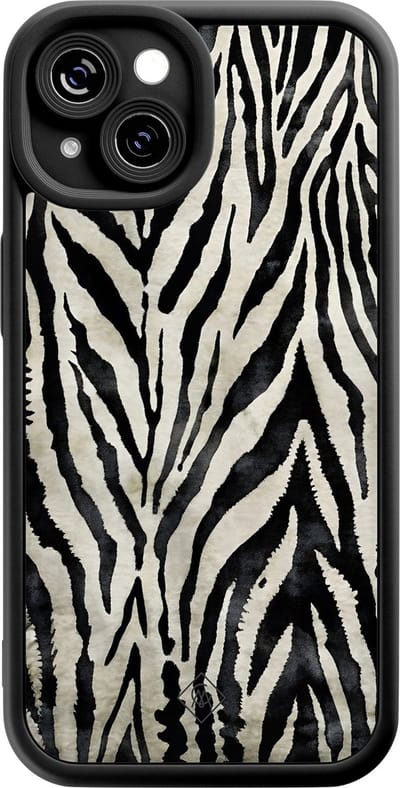 Casimoda® hoesje - Geschikt voor iPhone 15 - Zebra Safari - Effen telefoonhoesje met lensbescherming - Siliconen/TPU - Backcover - Zwart