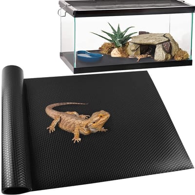 Reptielenmat, accessoires voor de bak van de manenleguaan, reptielenmat, ondergrond met luipaardprint voor de gekko, vloer voor de bak van de manenleguaan, slang, landschildpadmat (18“ x 79”, 1 stuk zwarte dikke mat)