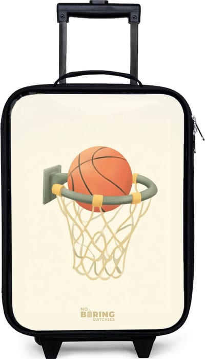 NoBoringSuitcases.com® - Kinderkoffer jongen - Kindertrolley meisje - Basketbal in neutrale kleuren - Koffer kind lichtgewicht - Reiskoffer trolley voor kinderen - Koffertje met lichtgevende wieltjes - Rolkoffer zwart