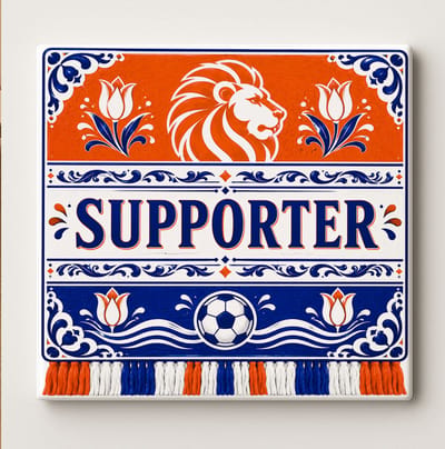 Nederland Supporter Decoratieve Keramische Tegel – Nederlandse Leeuw Voetbal Design – Oranje Blauw Voetbal Wanddecoratie Tegel – Vaderlands Woondecoratie Cadeau