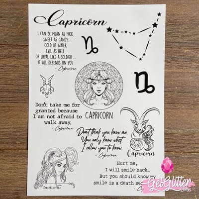 GetGlitterBaby® - Tijdelijke Tattoos / Tijdelijke Henna Festival Plak Tattoes / Nep Tatoeage voor Volwassenen / Fake Temporary Tattoo Sticker - Sterrenbeelden - Steenbok / Capricorn