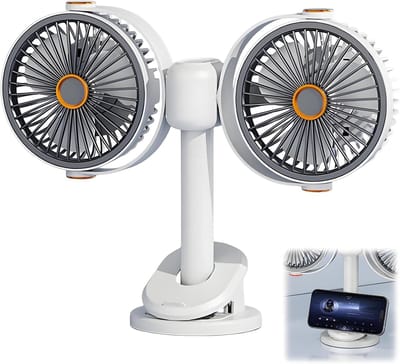 Tafelventilator met Telefoonhouder - USB-C Oplaadbaar - Extreem lange batterijduur - 5 Standen - Opvouwbaar en Draadloos - Staande Mini Ventilator - Fan - Verkoeling - WK Voetbal Kijken Accessoire - Kleine Aircooler - Mobiele Airco - Wit