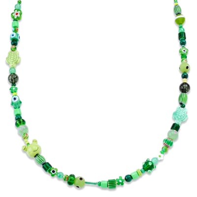 Pearlmania | Garden Party ketting met groene glazen kralen