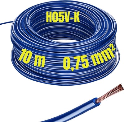 Kalitec 10 meter H05V-K 0,75 mm² donkerblauw-witte bedradingskabel I kernkabel flexibel I PVC enkeladerig I meeraderig 0,75mm2 I bedrading fijnaderig I enkele kabel I kabel massief I schakeldraad