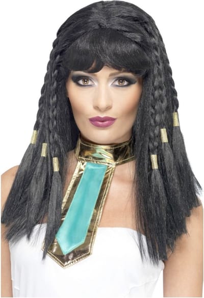 Smiffy's Cleopatra pruik - met vlechten - zwart - dames - Egyptische pruik met gouden accenten - damespruik - Carnaval verkleedpruik