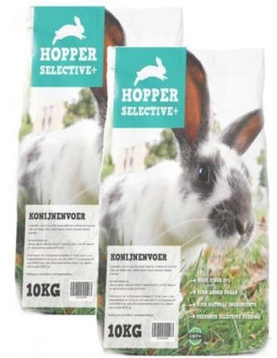 Hopper Selective Konijnenvoer 2x 10kg - Voorkomt selectief eten - Hoog vezelgehalte - Zonder toegevoegde suikers - Geschikt voor alle konijnenrassen - 20kg
