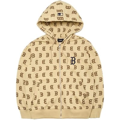 Série Florale MLB Logo de Base Logo des Red Sox de Boston Vintage Américain Imprimé Floral Sweat à Capuche zippé Sweat à Capuche Mixte Beige 3ATRM0114-43BGS M beige