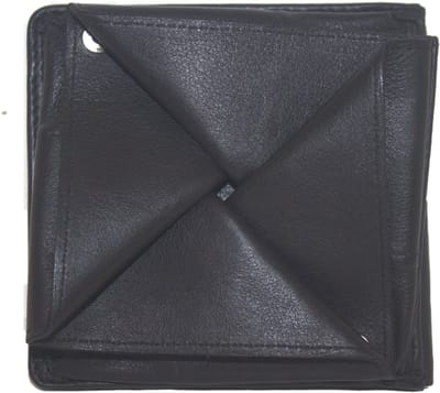 OI zwarte lederen draai portemonnee voor veel kleingeld / skim vrije billfold met vierkante draaibak voor munten / laag model portemonnee met grote uitvouwbare vierkante bak voor muntgeld / RFID veilig / zwart leer / 317