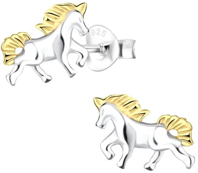 Joy|S - Zilveren paard oorbellen - 10 x 7 mm - gold plated (goudkleur) manen