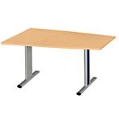 Schäfer Shop  Select Vergadertafel Planova, tonvormig, 1400 x 800/1000 mm, beukenpatroon, accentlijst gentiaanblauw