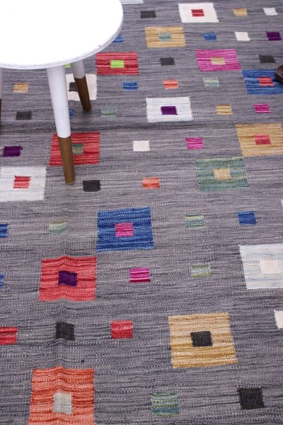 Grijs Tapijt Laagpolig Handgeweven Wollen Vloerkleed - Koho Afghan Modern Kelim 200x148 - 200x148cm- Modern - Woonkamer - Salon - Slaapkamer - Eetkamer