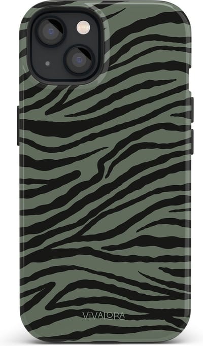 VivaLora Tough Telefoonhoesje iPhone 13 met MagSafe - Wild Lines Zebra Print - 2-in-1 Phone Case - Hard Case & Siliconen Backcover - Extra Bescherming - Shockproof Cover - Zebraprint Groen